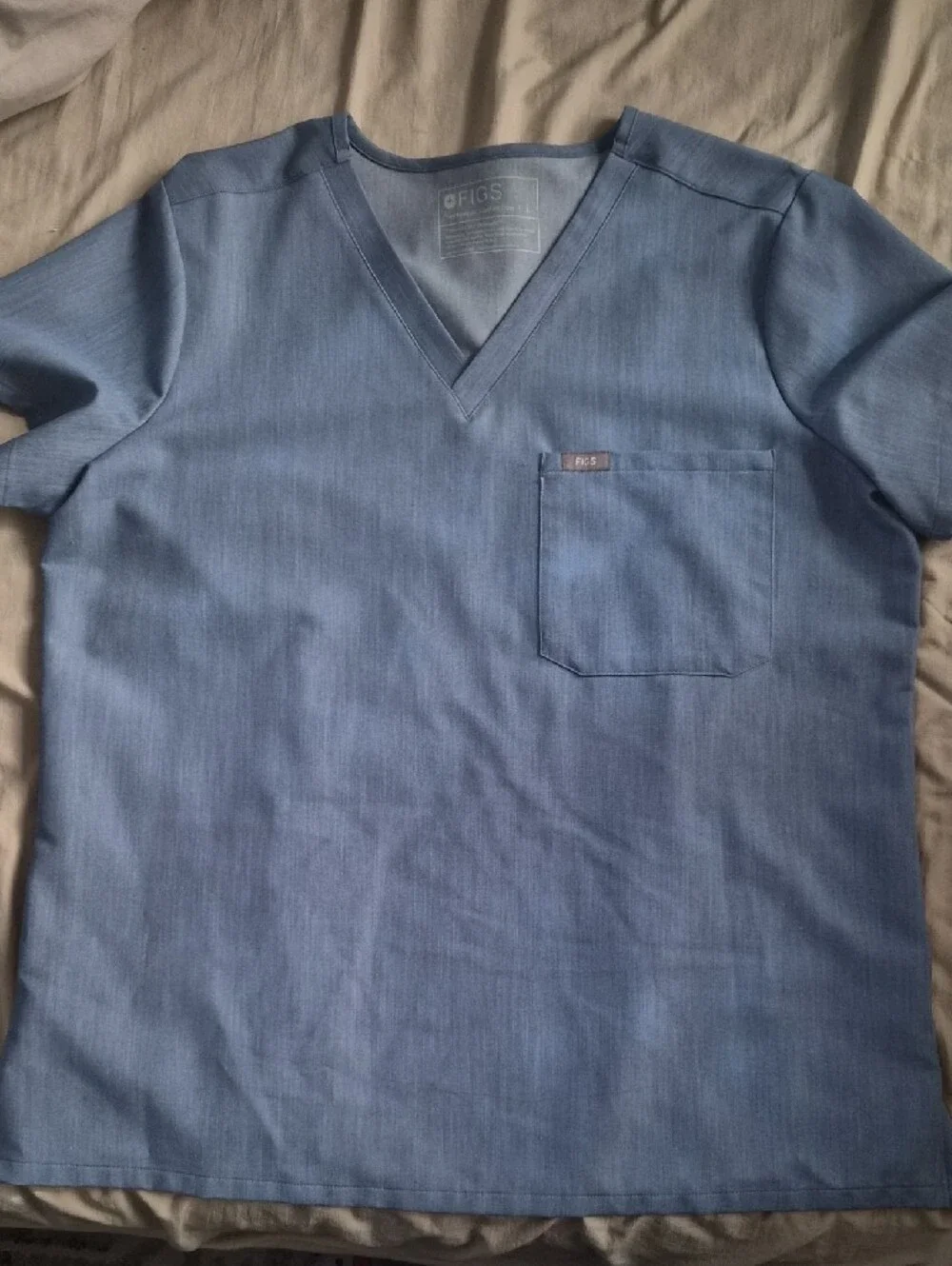 Figs Heathered Indigo Scrub Set with Neon Yellow Drawstring
